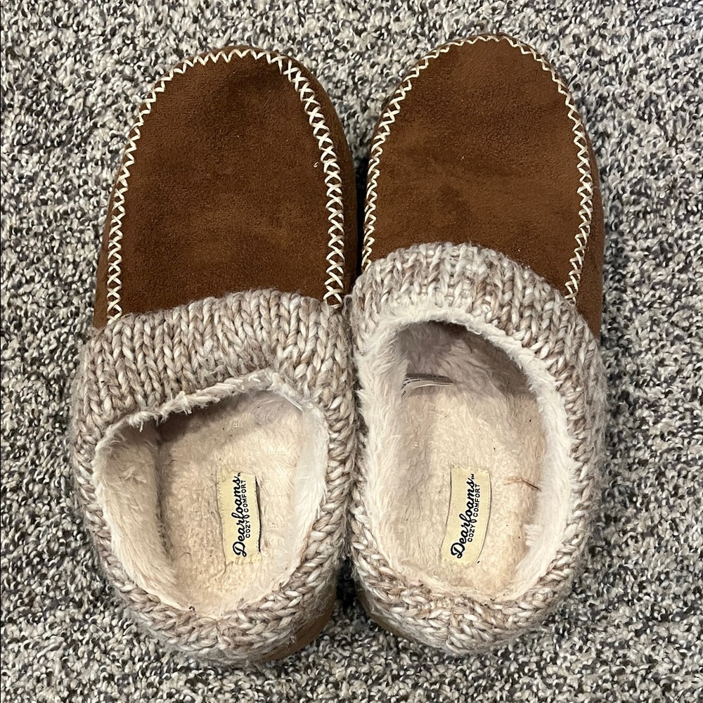 Dearfoams Brown and Cream Women's Slippers